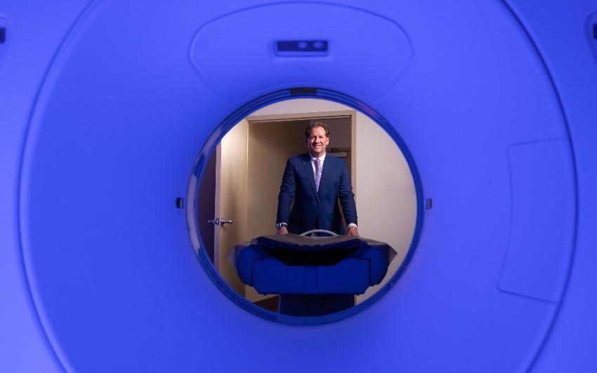 Will Chilvers as seen through MRI machine opening.